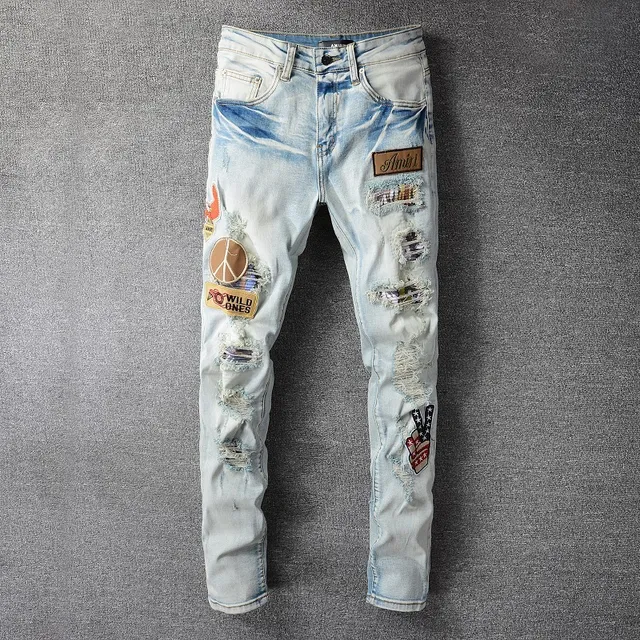 Amiri Patchwork Distressed Light-Wash Slim-Fit Jeans 9