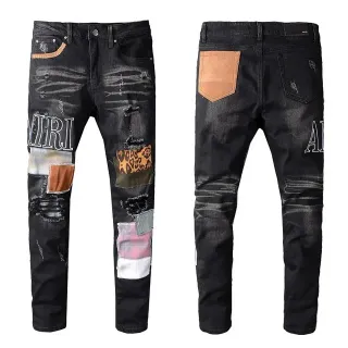 Amiri Patchwork Distressed Logo Black Jeans