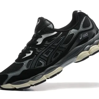 ASICS Black Gray Layered Synthetic Cage Geometric Cutout Detailing Running Shoes