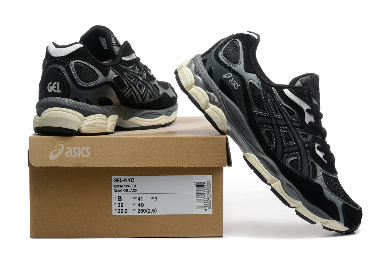 ASICS Noir Gris En couches Synthétique Cage Détail Géométrique Découpe Chaussures de course 6