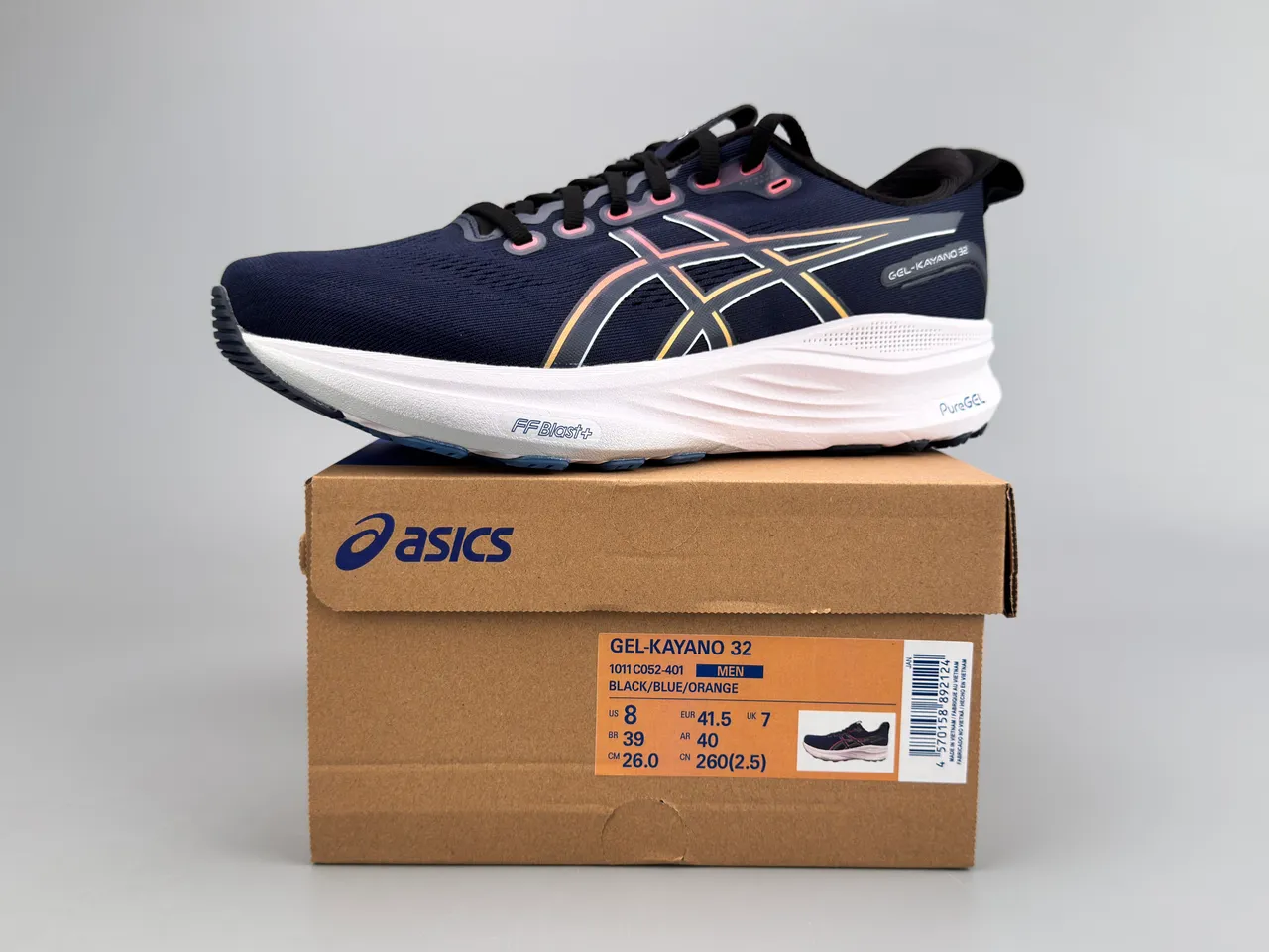 ASICS Gel-Kayano 32 marine rose upper en knit ingénieré rayures tigre multicolores chaussures de running 3