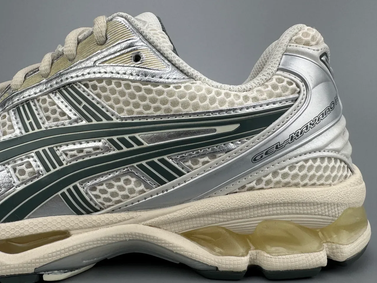 ASICS Gel-Kayano Beige Silver Mesh And Synthetic Overlay Upper Metallic Accents Running Shoes 3