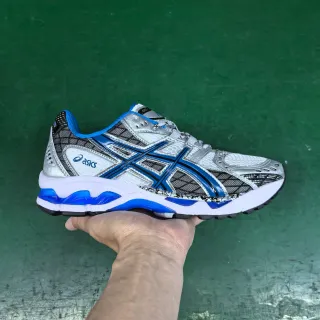 ASICS Gel-Kayano White Blue Mesh-and-Synthetic Upper Cushioning Visible Running Shoes