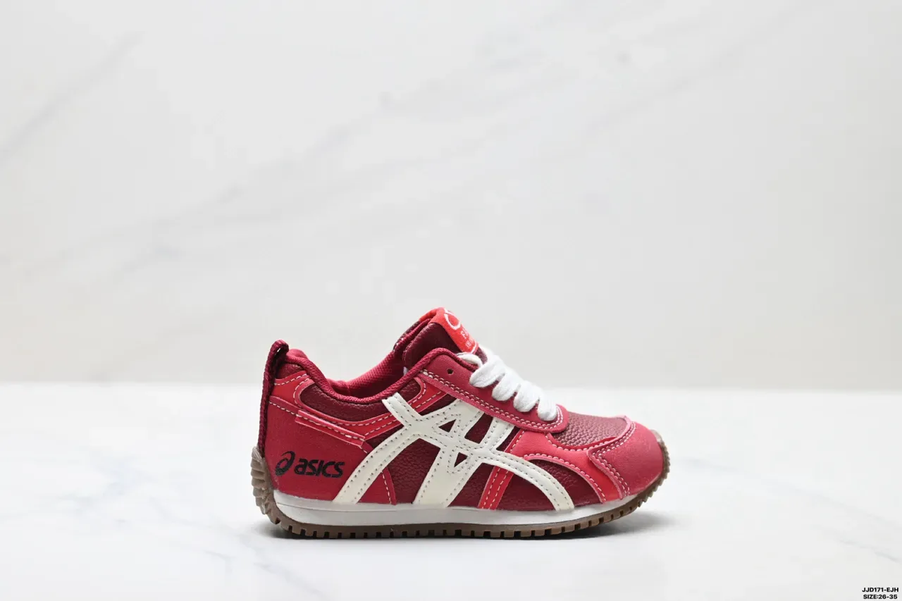 ASICS Chaussures lifestyle rouges et blanches rétro runner silhouette cousues superpositions synthétiques 3