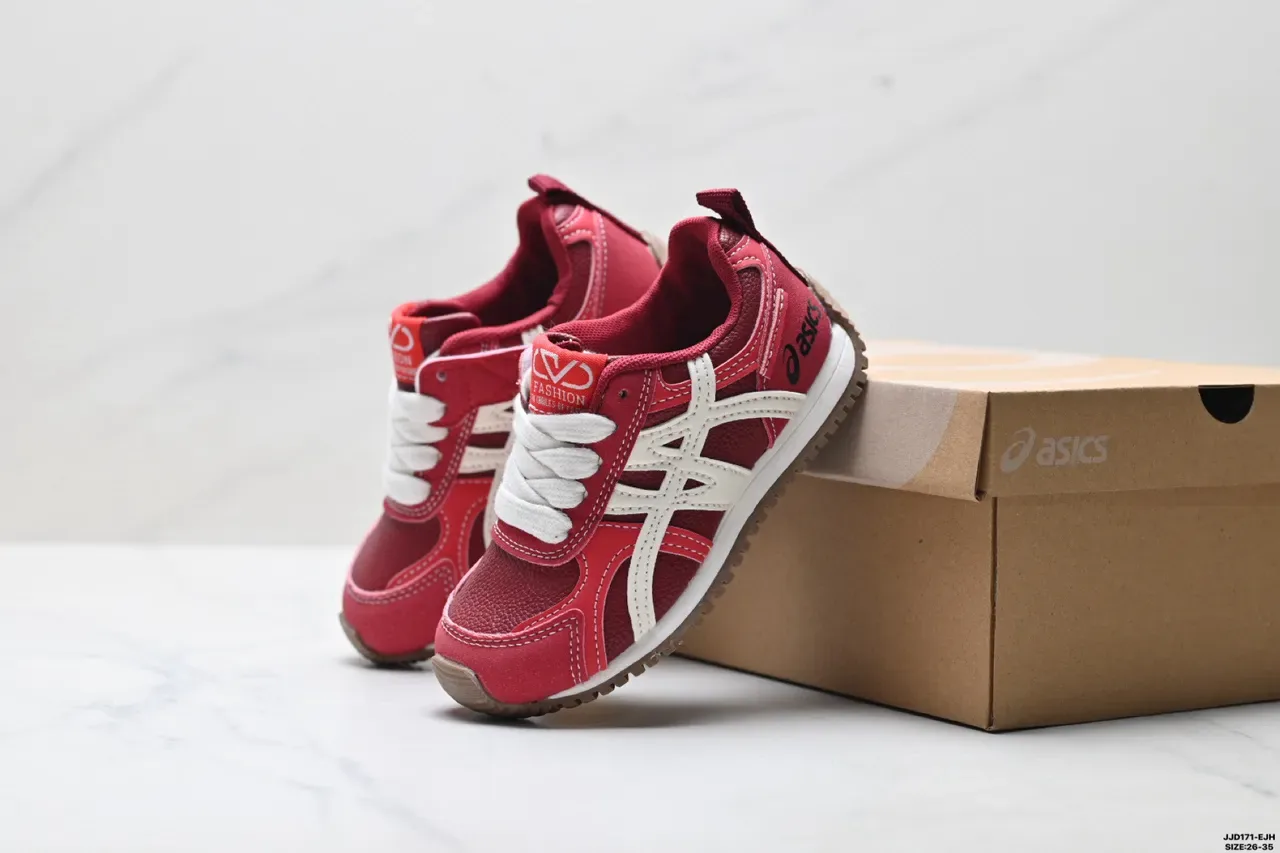 ASICS Chaussures lifestyle rouges et blanches rétro runner silhouette cousues superpositions synthétiques 10