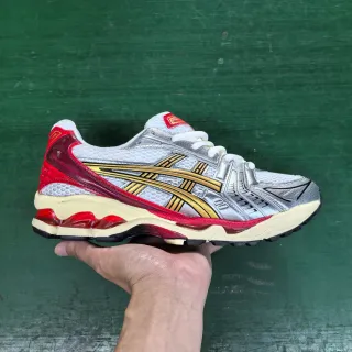 ASICS Silver Red Structured Mesh Upper Gold Tiger Stripe Logo Running Shoes