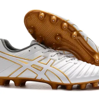 ASICS White Gold Low-Cut Synthetic Upper Tiger-Stripe Overlay Firm-Ground Soccer Shoes