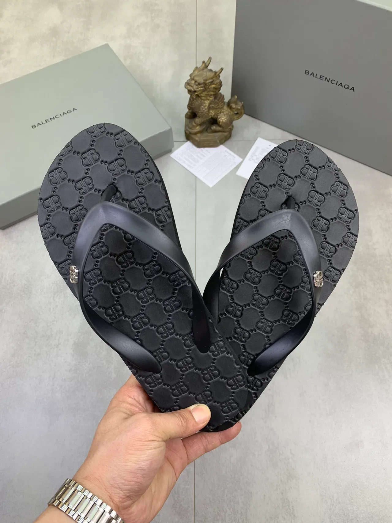 Balenciaga BB Flip Flops Monogrammed Rubber Slippers 10