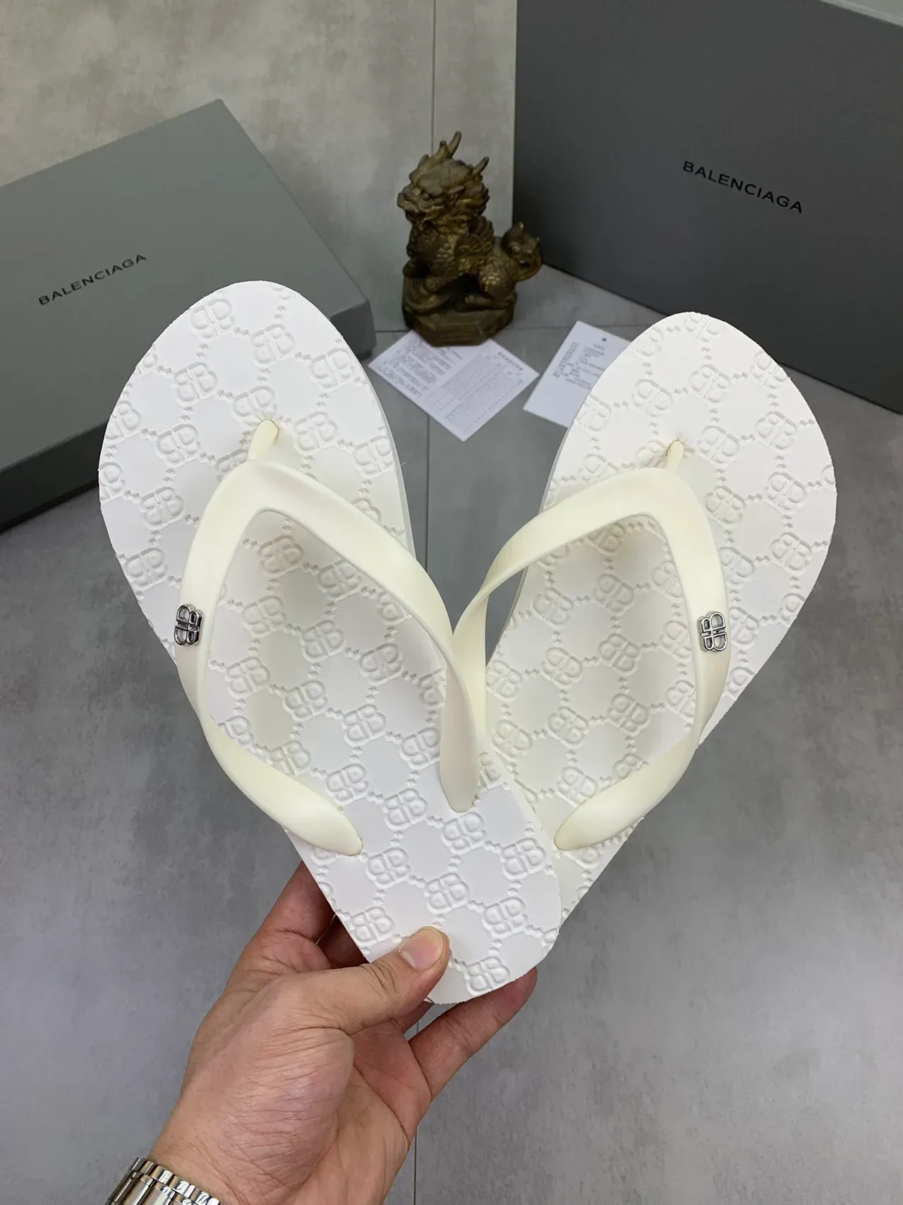 Balenciaga BB Flip Flops Monogrammed Rubber Slippers 11