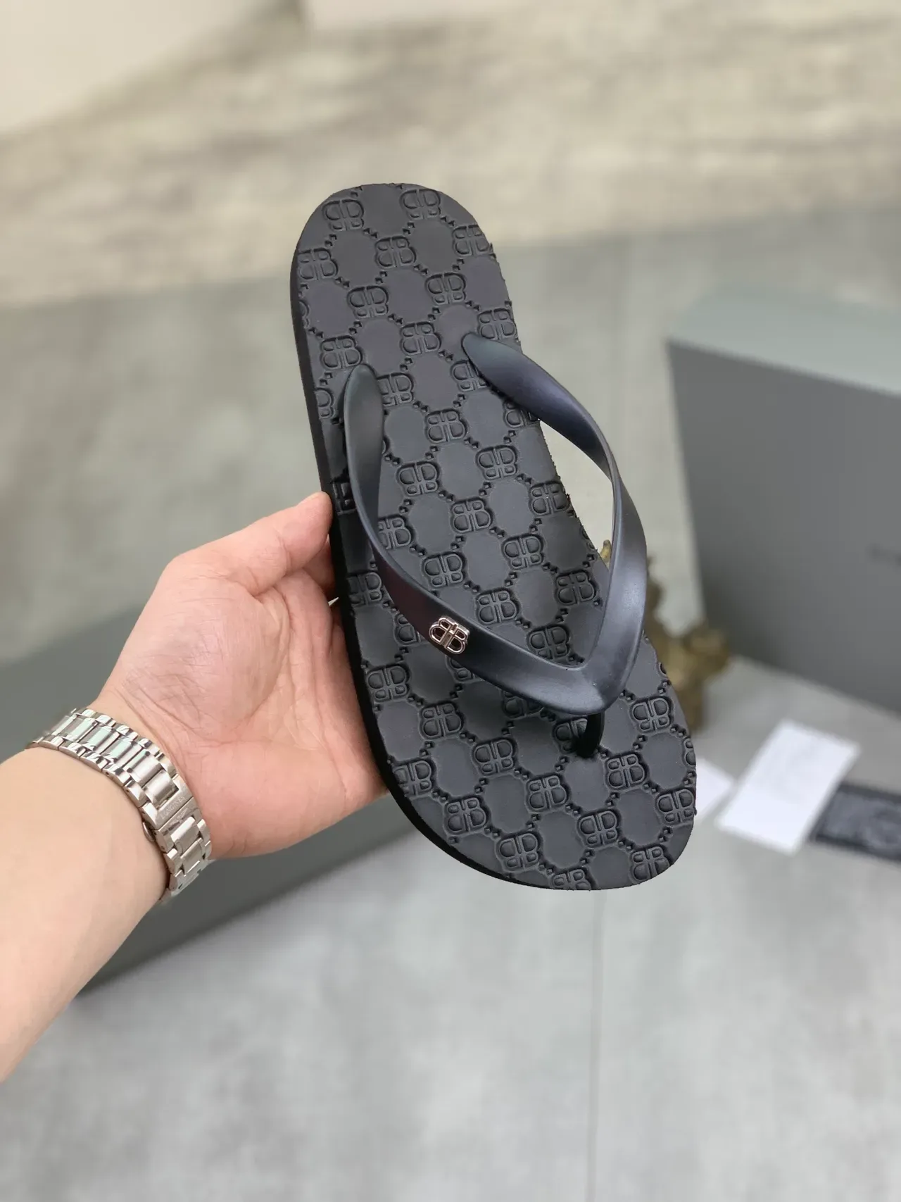 Balenciaga BB Flip Flops Monogrammed Rubber Slippers 14