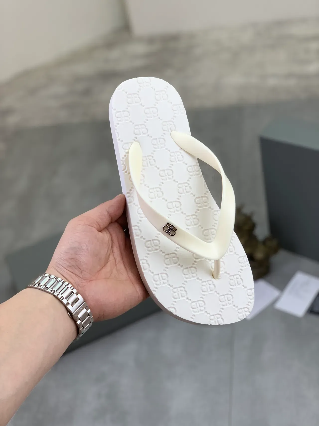 Balenciaga BB Flip Flops Monogrammed Rubber Slippers 15
