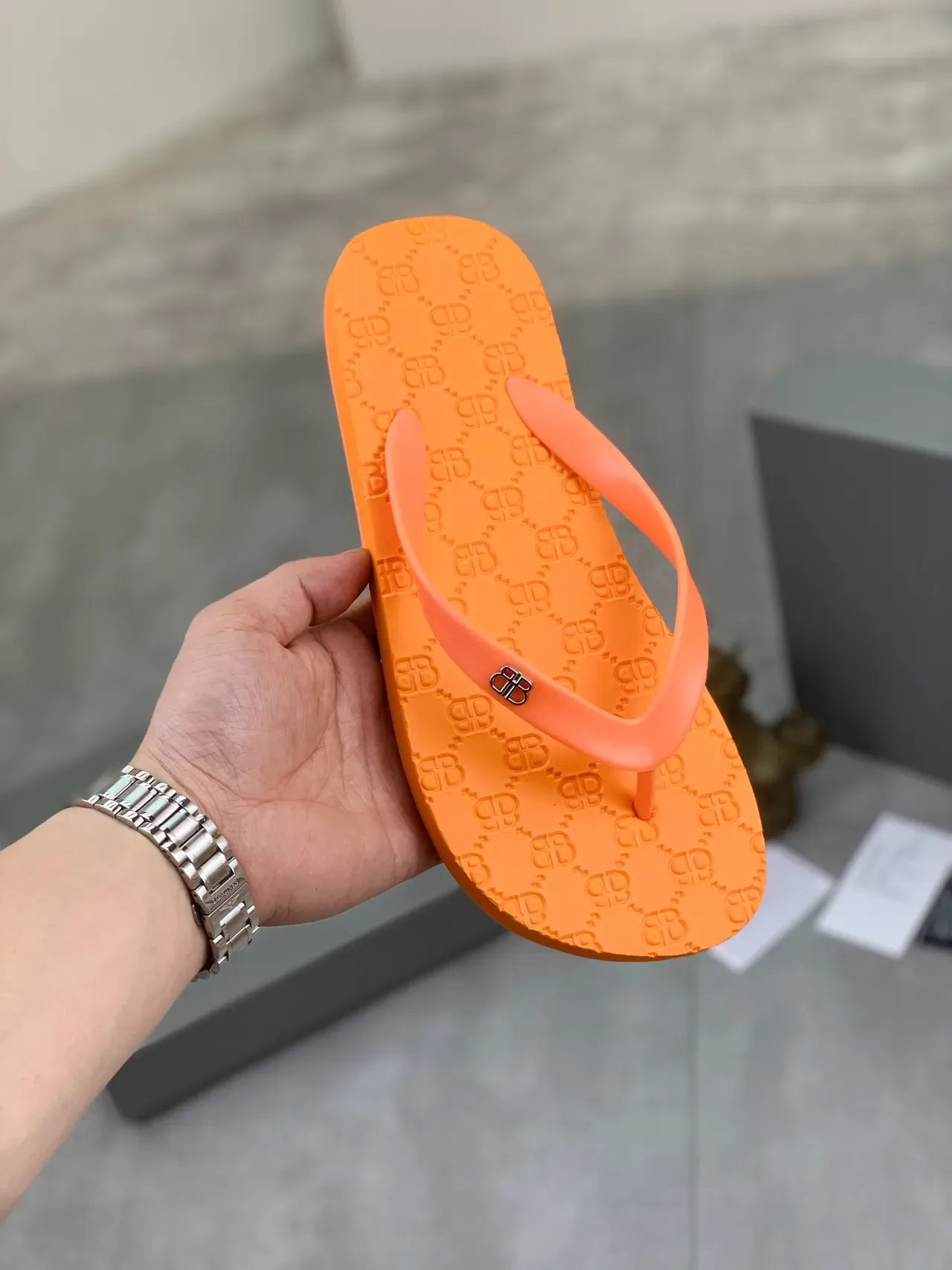 Balenciaga BB Flip Flops Monogrammed Rubber Slippers 17