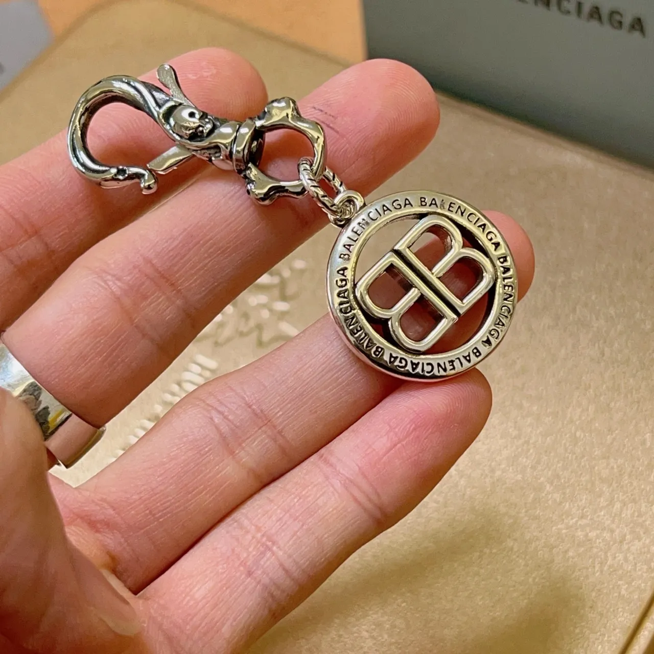 Balenciaga BB Logo Charm Silver-Tone Bracelet 6