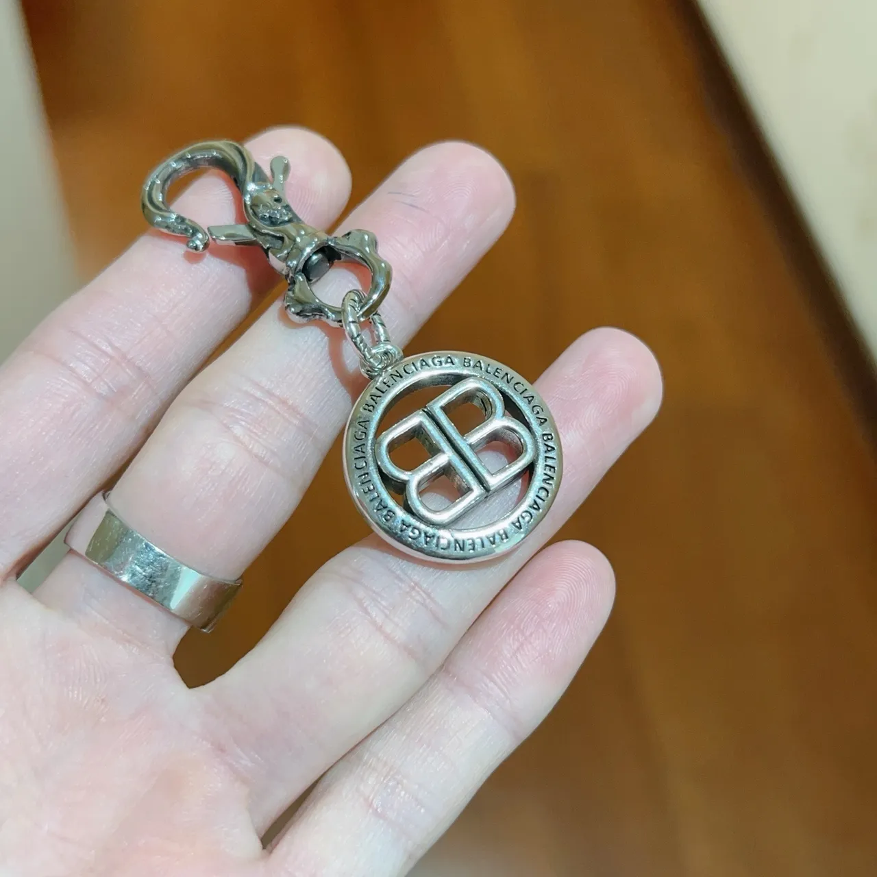 Balenciaga BB Logo Charm Silver-Tone Bracelet 8