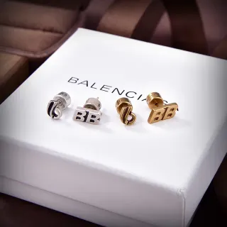 Balenciaga BB Logo Aretes Plata Oro Metálico