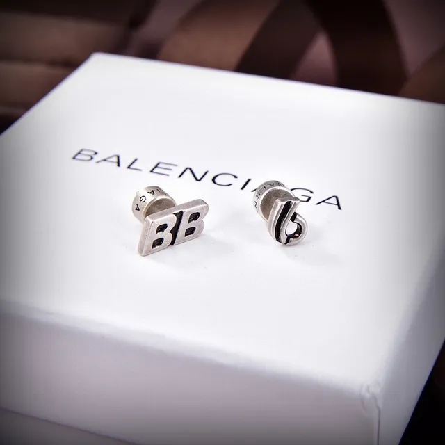 Balenciaga BB Logo Silver Gold Metallic Earrings 2