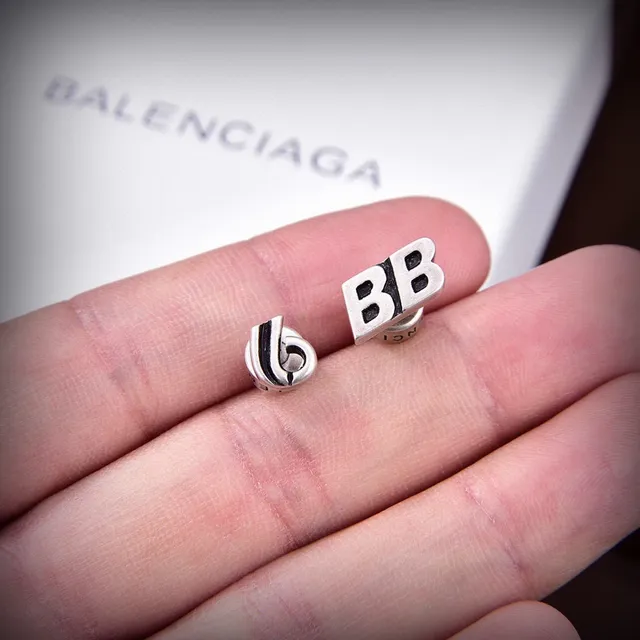 Balenciaga BB Logo Silver Gold Metallic Earrings 3