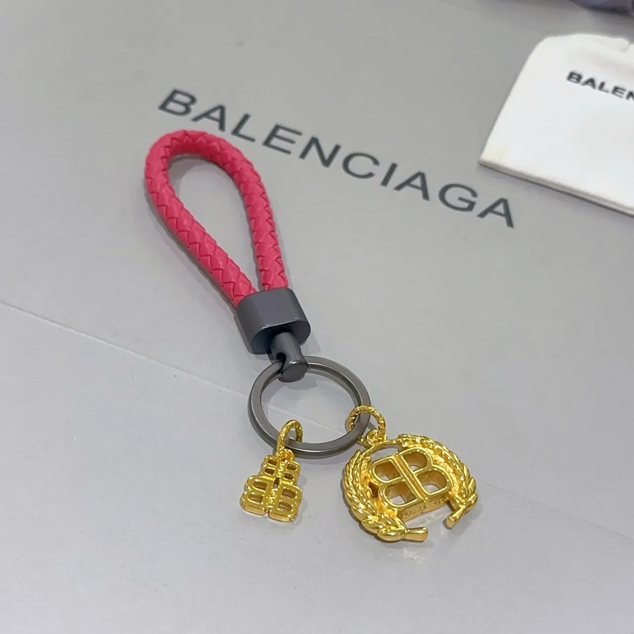 Balenciaga BB Doré Rose Courroie Tressée Charm Laurel Double B Bracelet 5