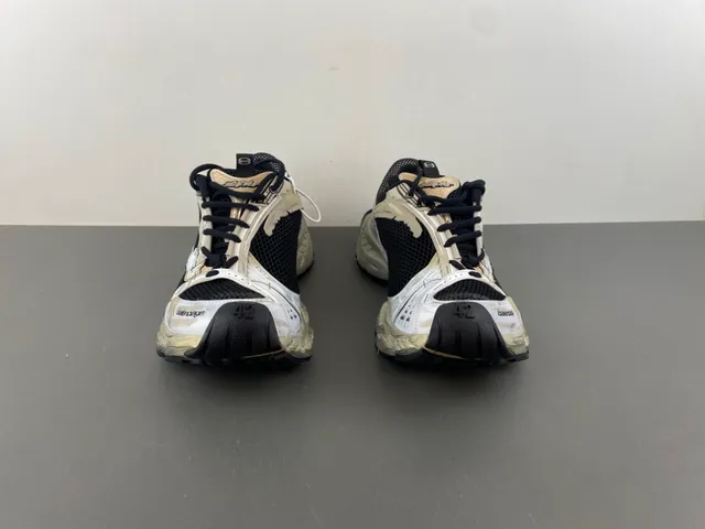 Balenciaga بيج أسود نعل مصمم تراكبات معدنية اصطناعية حذاء رياضي كاجوال سميك 11