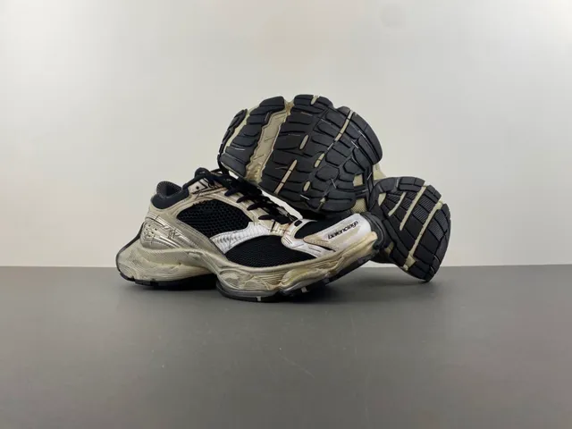 Balenciaga بيج أسود نعل مصمم تراكبات معدنية اصطناعية حذاء رياضي كاجوال سميك 12