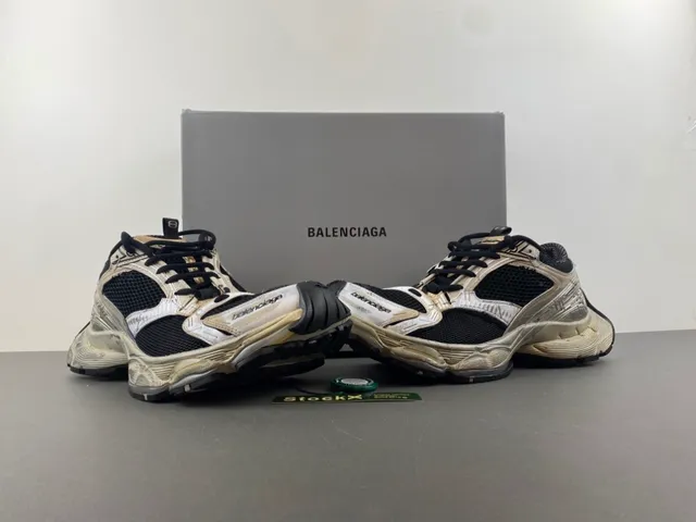Balenciaga بيج أسود نعل مصمم تراكبات معدنية اصطناعية حذاء رياضي كاجوال سميك 13