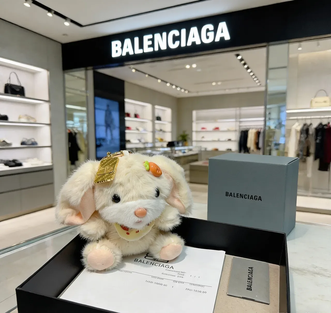 Balenciaga Beige Gold Plush Rabbit Fur-Textured Handbag 2