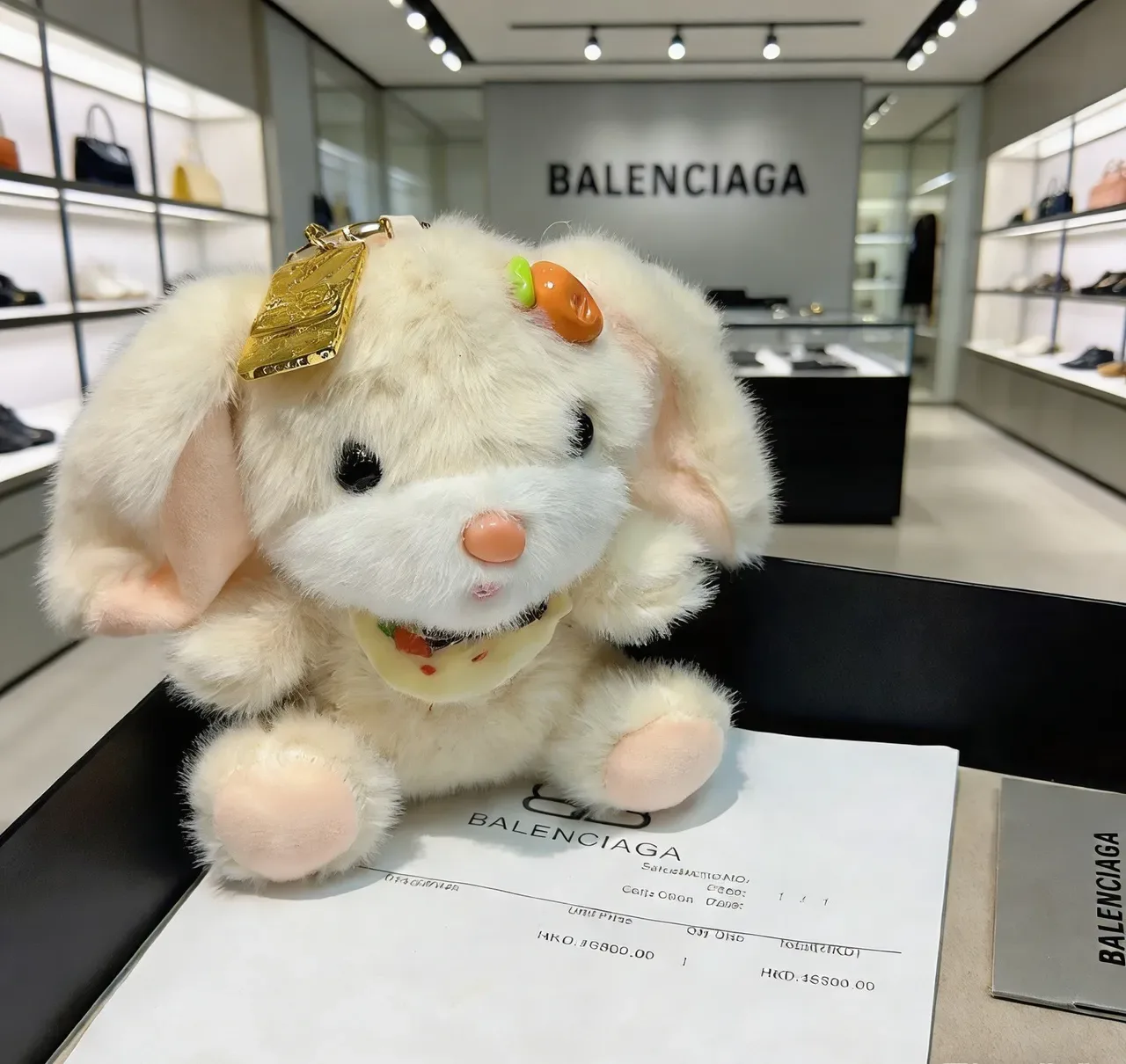 Balenciaga Beige Gold Plush Rabbit Fur-Textured Handbag 3