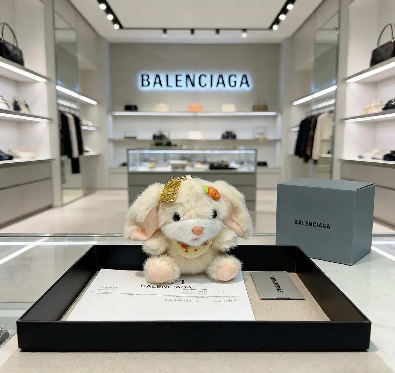 Balenciaga Beige Gold Plush Rabbit Fur-Textured Handbag 4