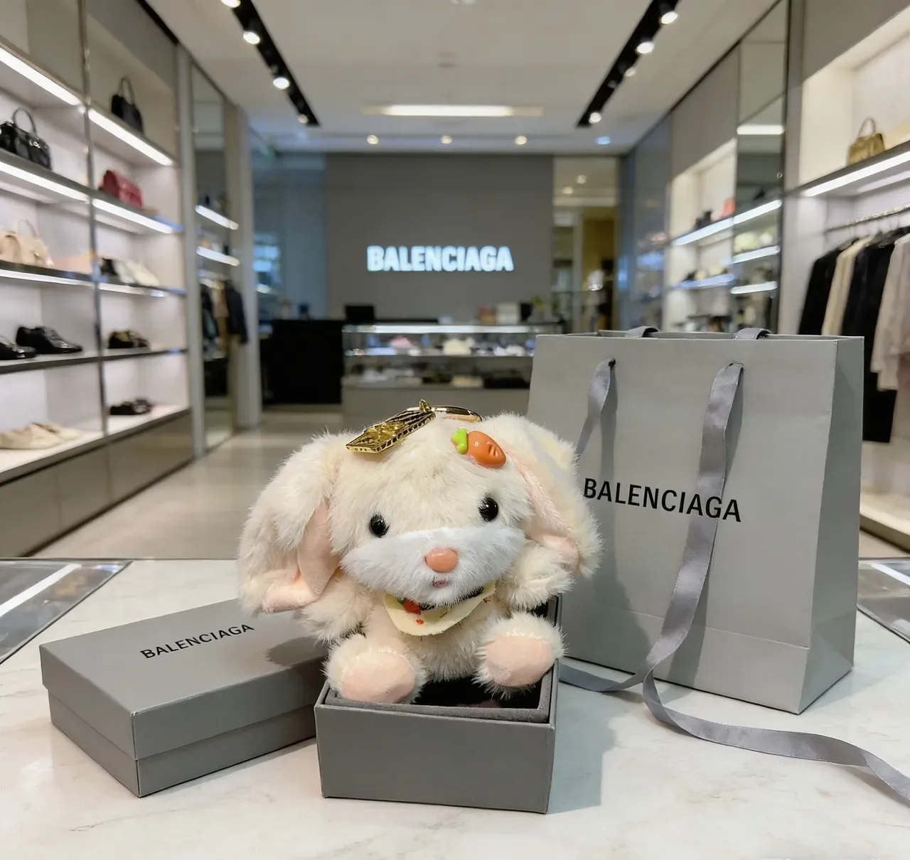 Balenciaga Beige Gold Plush Rabbit Fur-Textured Handbag 5