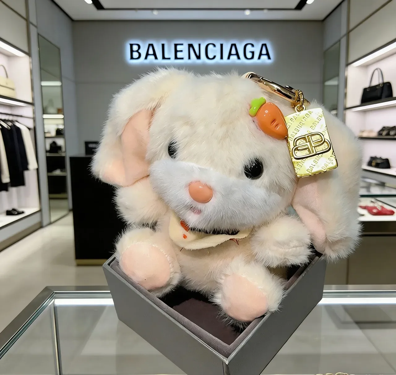Balenciaga Beige Gold Plush Rabbit Fur-Textured Handbag 6