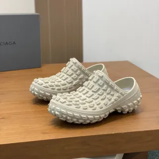 Balenciaga Beige Molded Rubber Construction Geometric Block-Patterned Upper Clog