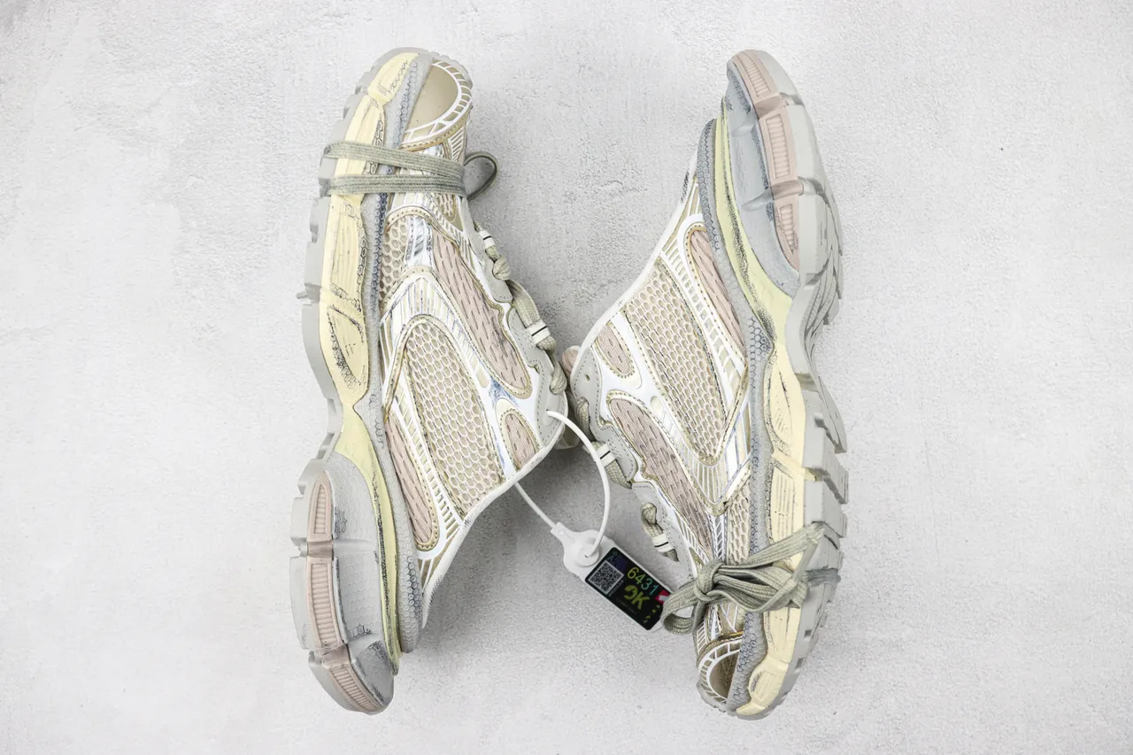 Balenciaga Defender Beige Gray كعب مصمم متعدد الطبقات شبكي وصناعي بناء طبقة حذاء رياضي سميك 2