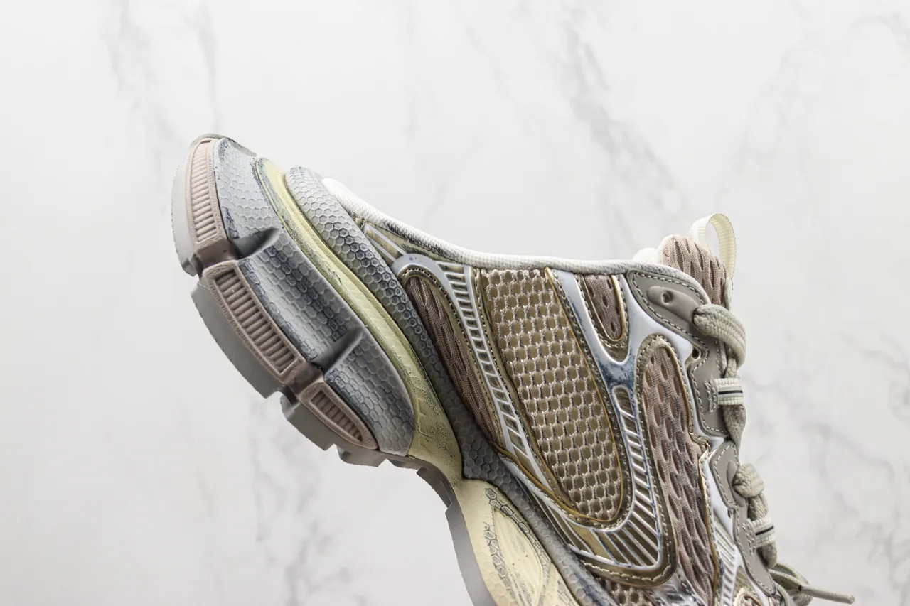 Balenciaga Defender Beige Gray كعب مصمم متعدد الطبقات شبكي وصناعي بناء طبقة حذاء رياضي سميك 5