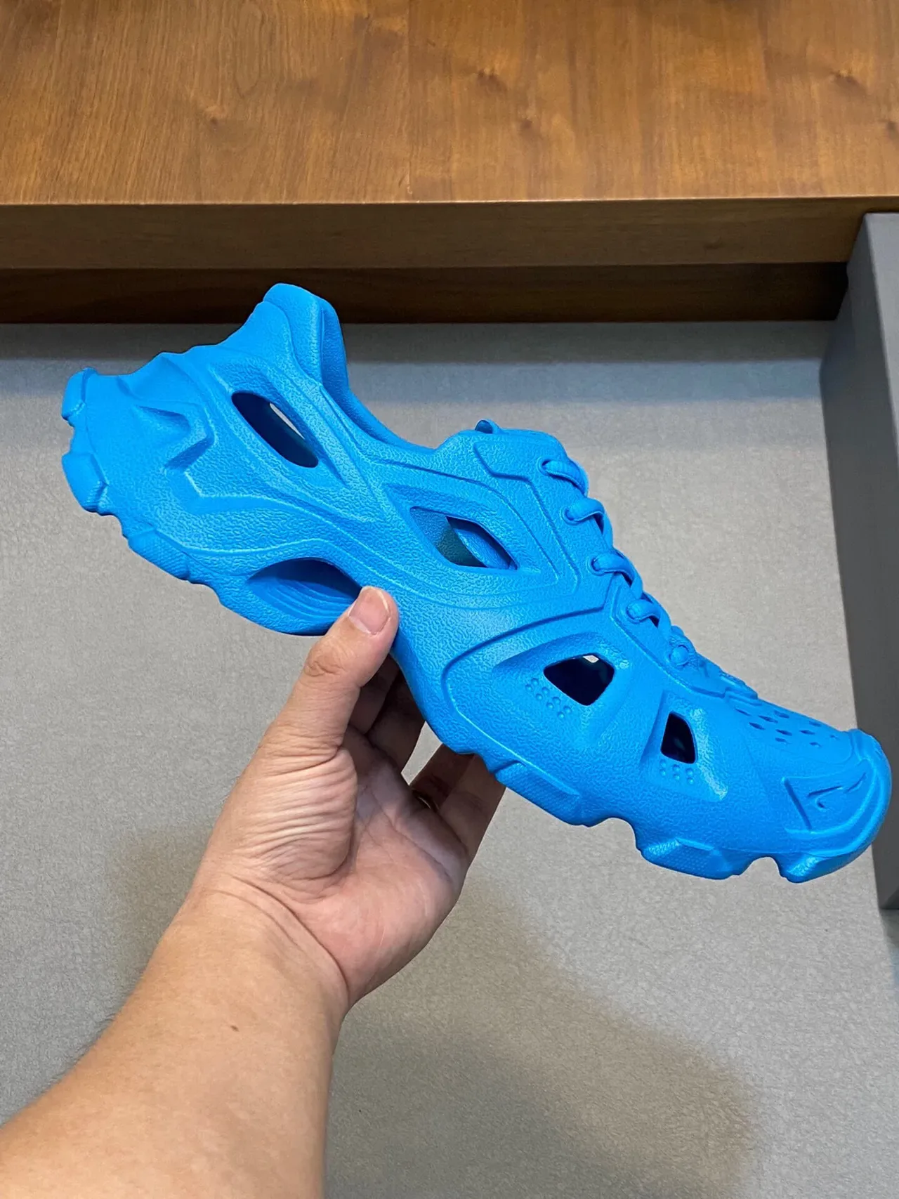 Balenciaga Defender Blue Monolithic Molded Chunky Sneakers 4