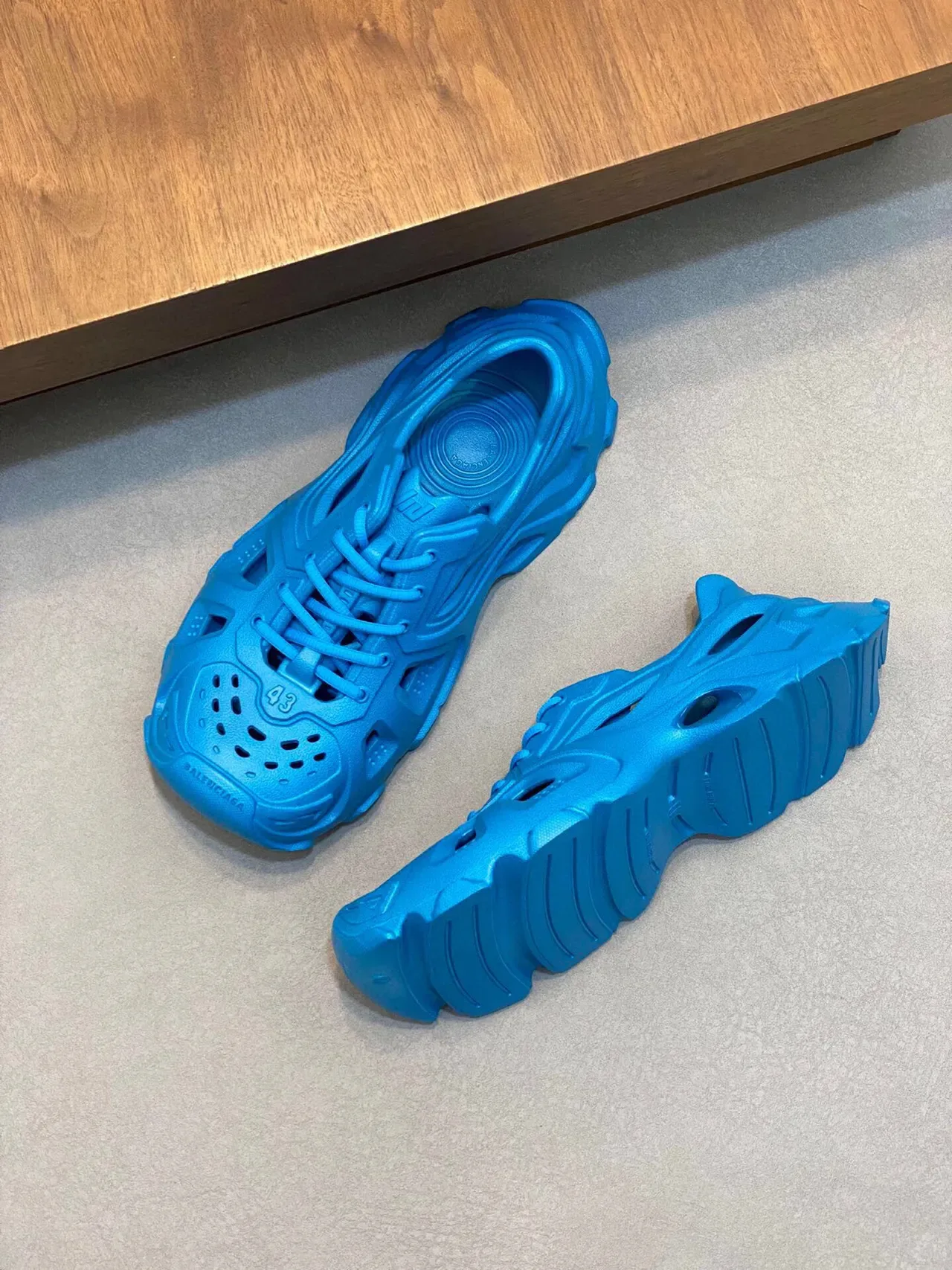 Balenciaga Defender Blue Monolithic Molded Chunky Sneakers 5