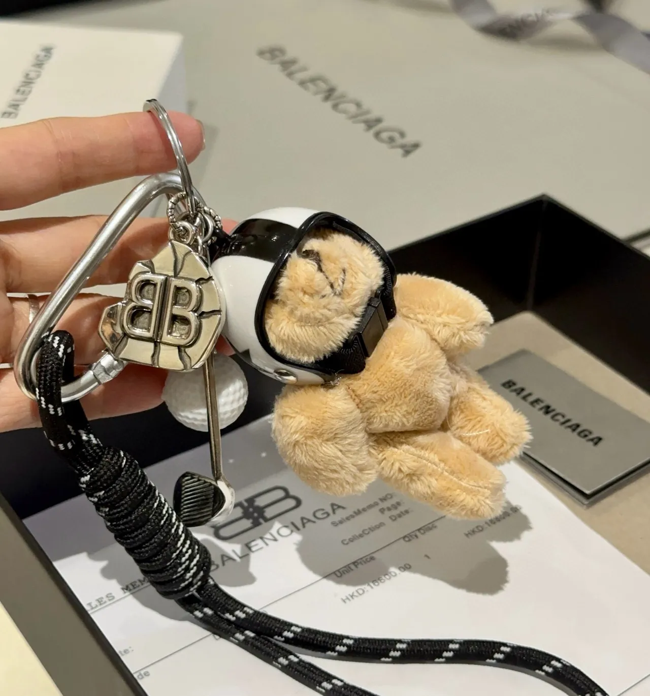 Balenciaga Golf Keychain Beige Black Plush Bear Phone Case 3