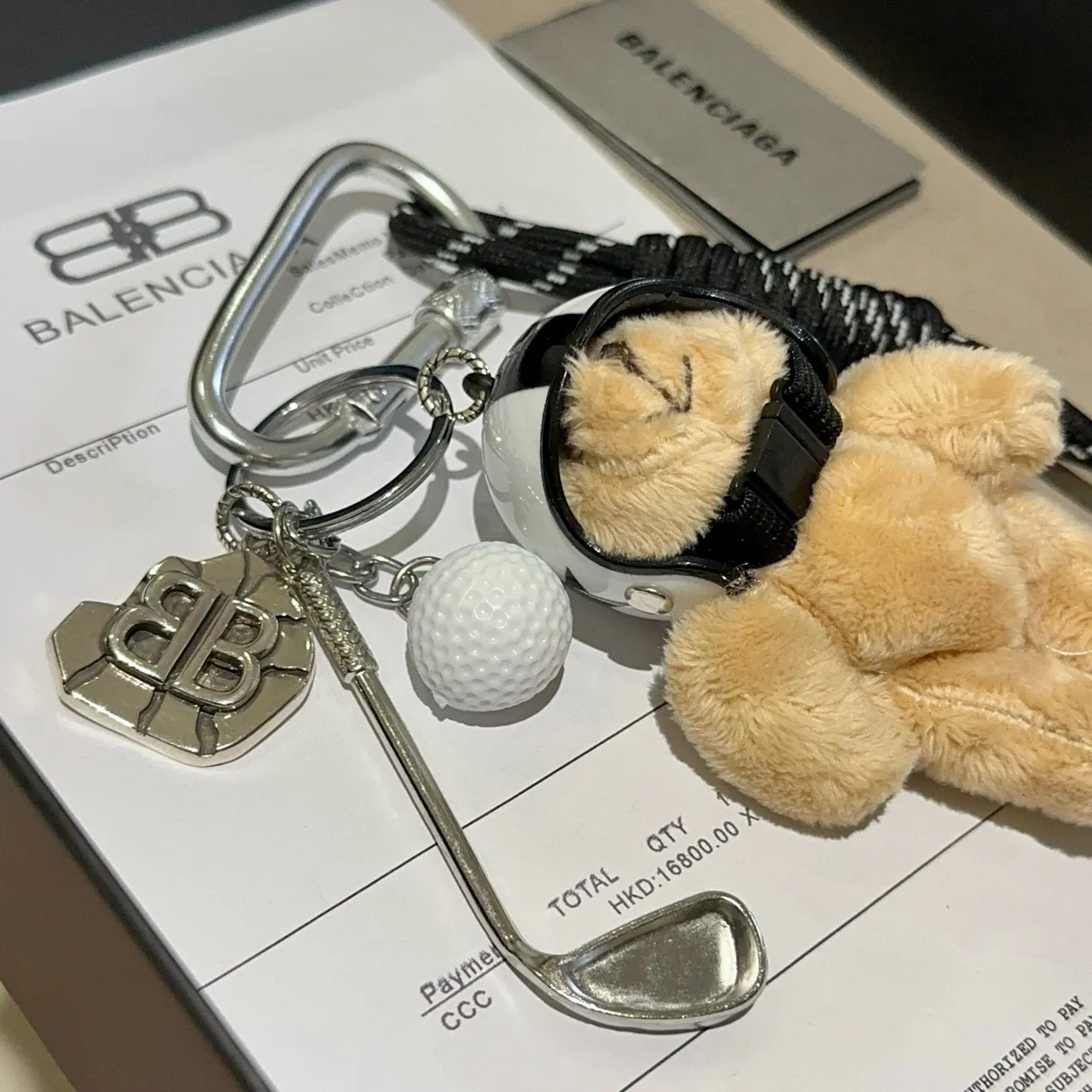 Balenciaga Golf Keychain Beige Black Plush Bear Phone Case 4