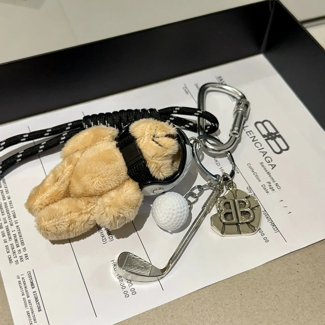Balenciaga Golf Keychain Beige Black Plush Bear Phone Case 5
