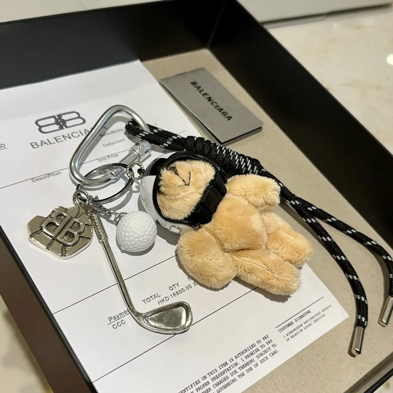 Balenciaga Golf Keychain Beige Black Plush Bear Phone Case 6