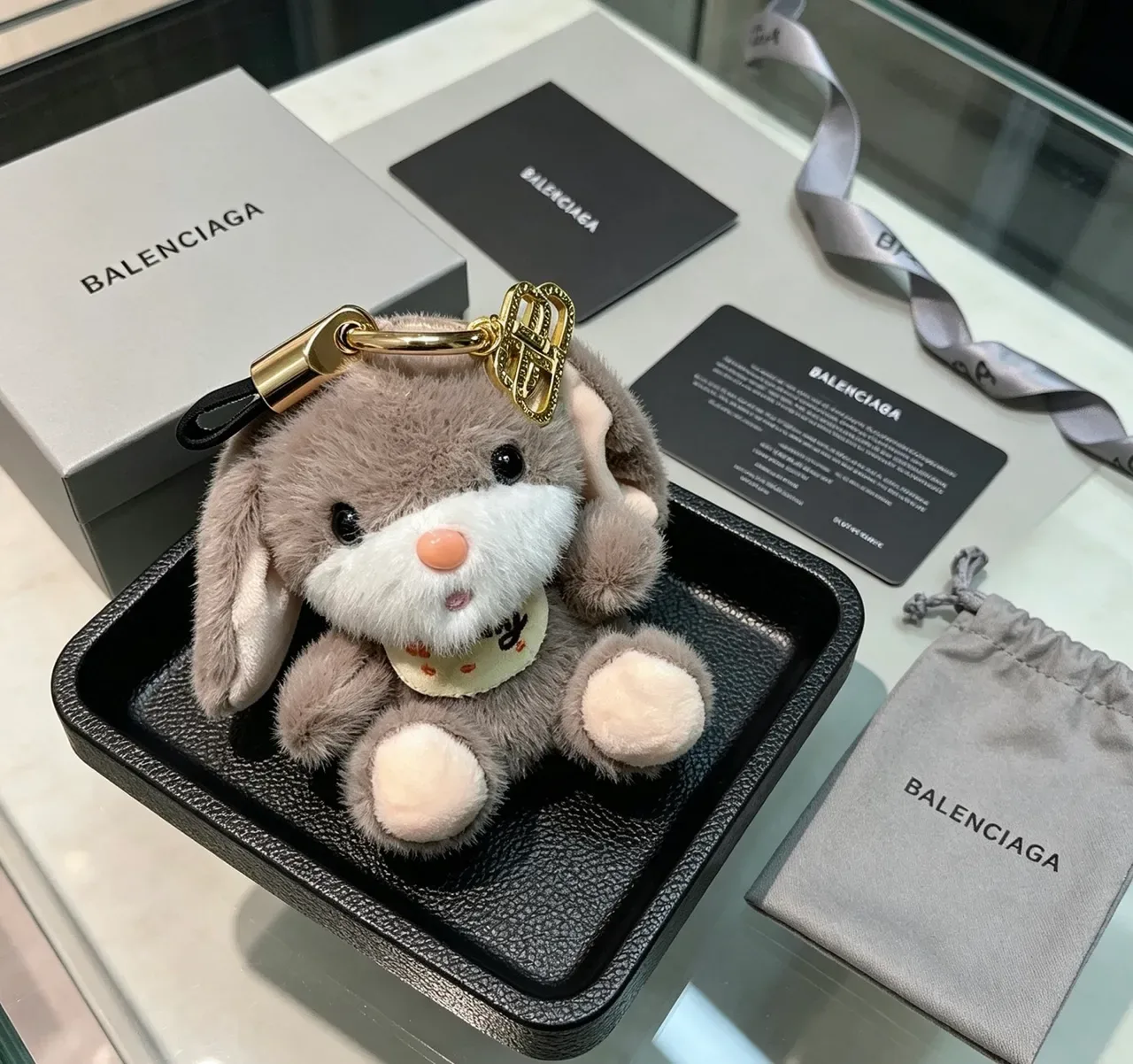 Balenciaga Gray White Plush Rabbit Faux Fur Crossbody Bag 3