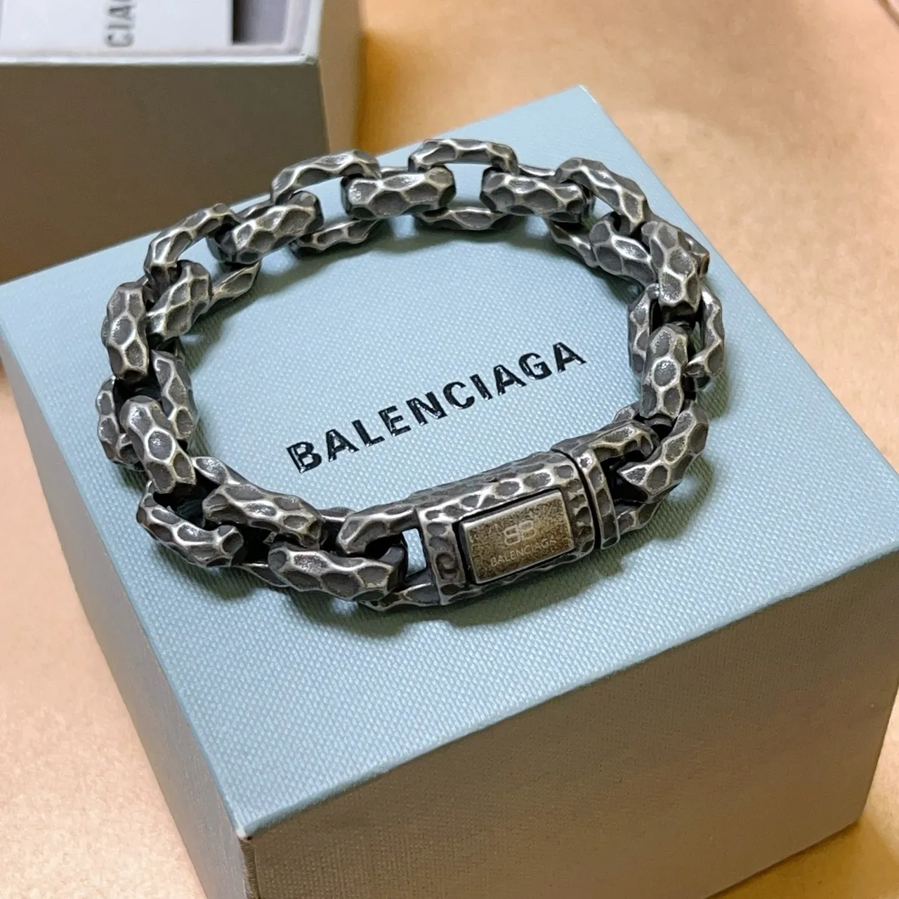 Balenciaga Hammered Chain Oxidized Silver Bracelet 2