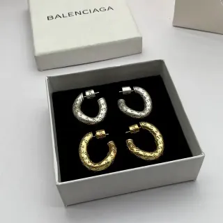 Balenciaga Logo-Embossed C-Hoop Plata y Oro Pendientes