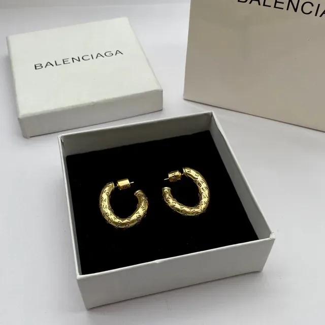Balenciaga Logo-Embossed C-Hoop Brincos Prata Dourado 5