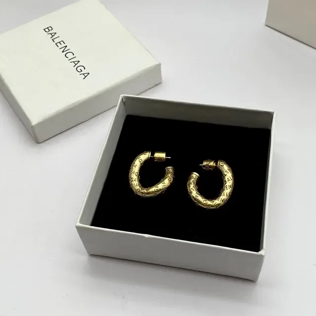 Balenciaga Logo-Embossed C-Hoop Brincos Prata Dourado 6