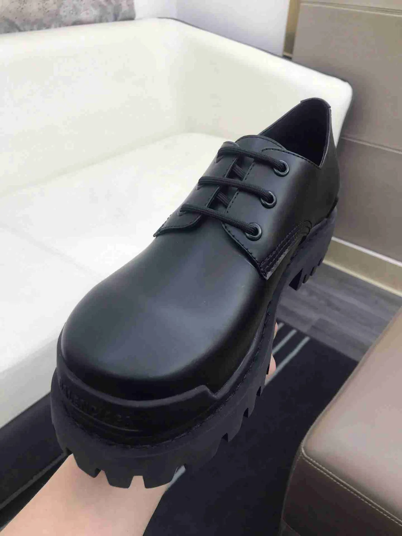 Balenciaga Oxford Preto Couro Liso Sola Grossa Lug Sole Oxford Shoes 4