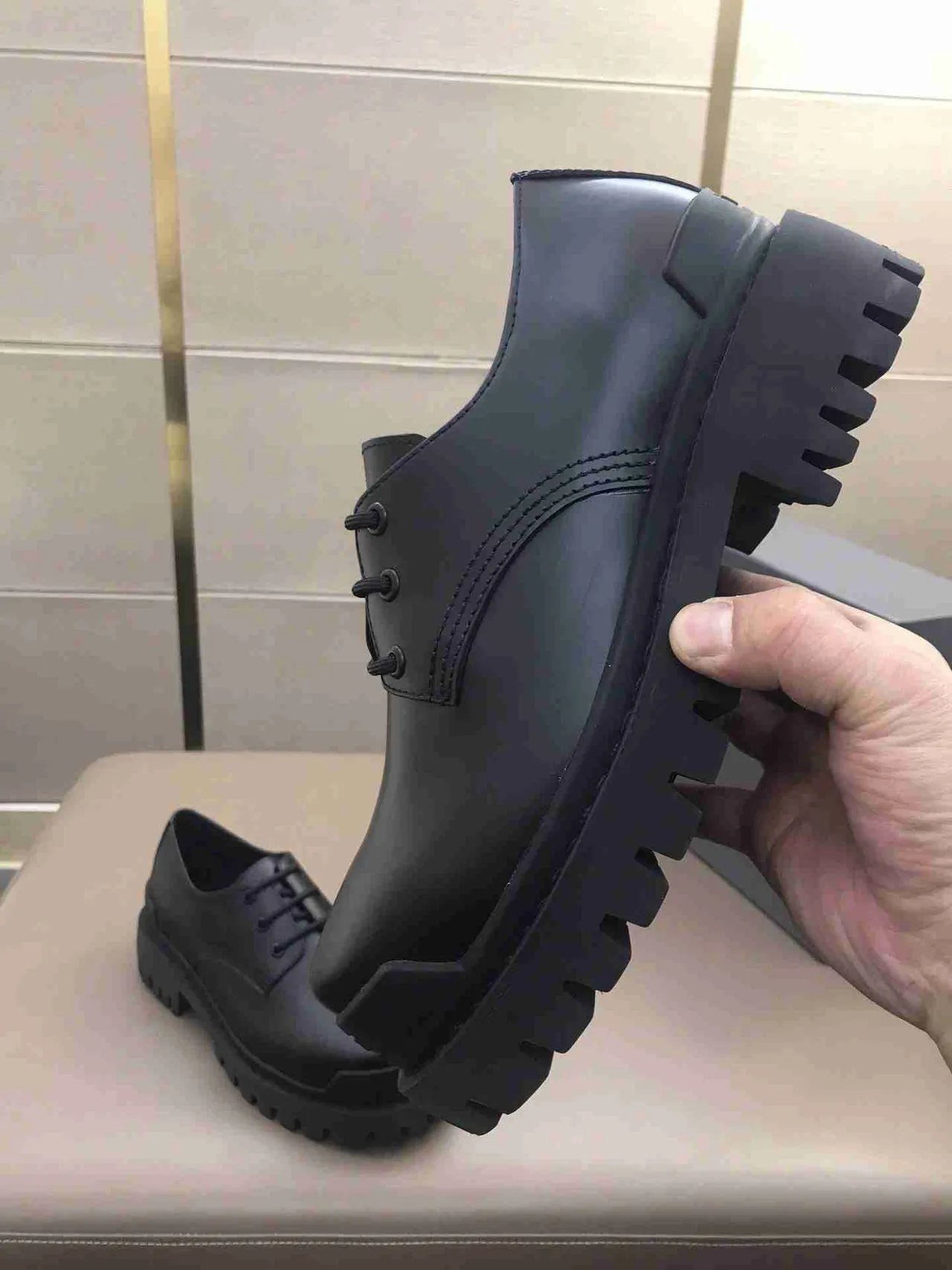 Balenciaga Oxford Preto Couro Liso Sola Grossa Lug Sole Oxford Shoes 5