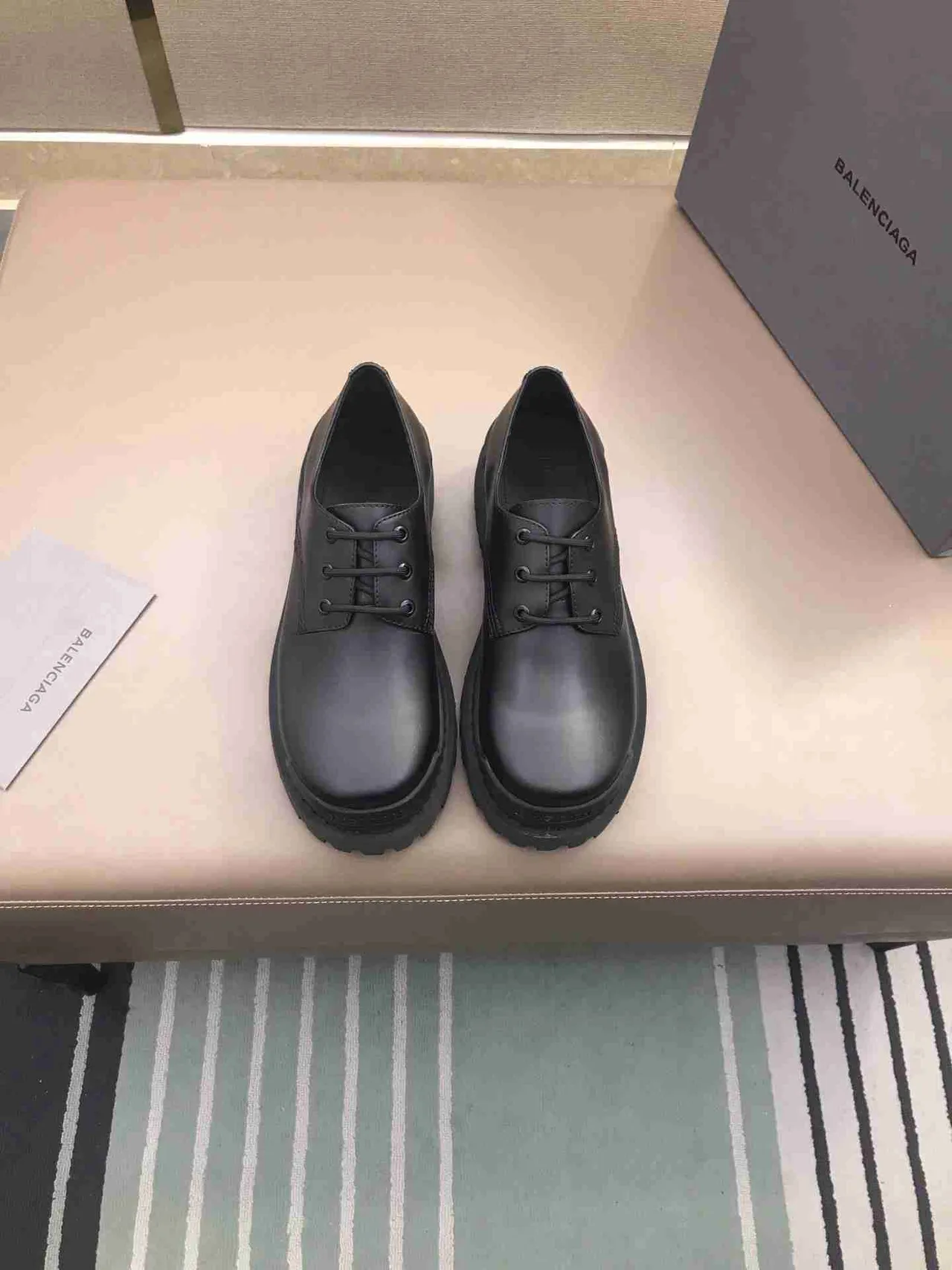 Balenciaga Oxford Preto Couro Liso Sola Grossa Lug Sole Oxford Shoes 8