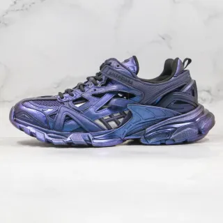 Balenciaga أحذية رياضية كاجوال سميكة بنفسجي أسود إيريديسنت ميتاليك غطاء شبكي متعدد الطبقات