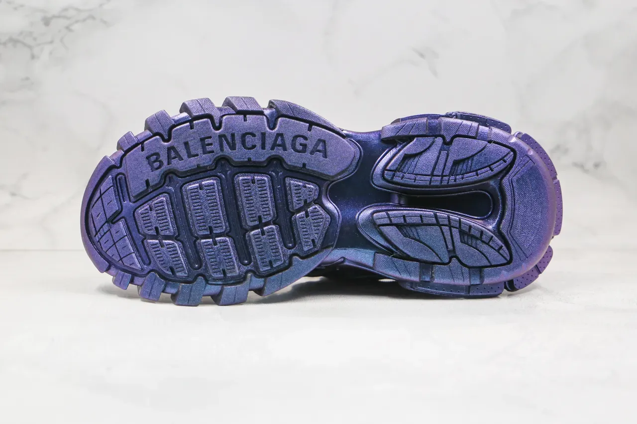 Balenciaga Tênis Chunky Roxo Preto Iridiscente Metálico Multi-Camadas Cage Overlay 2