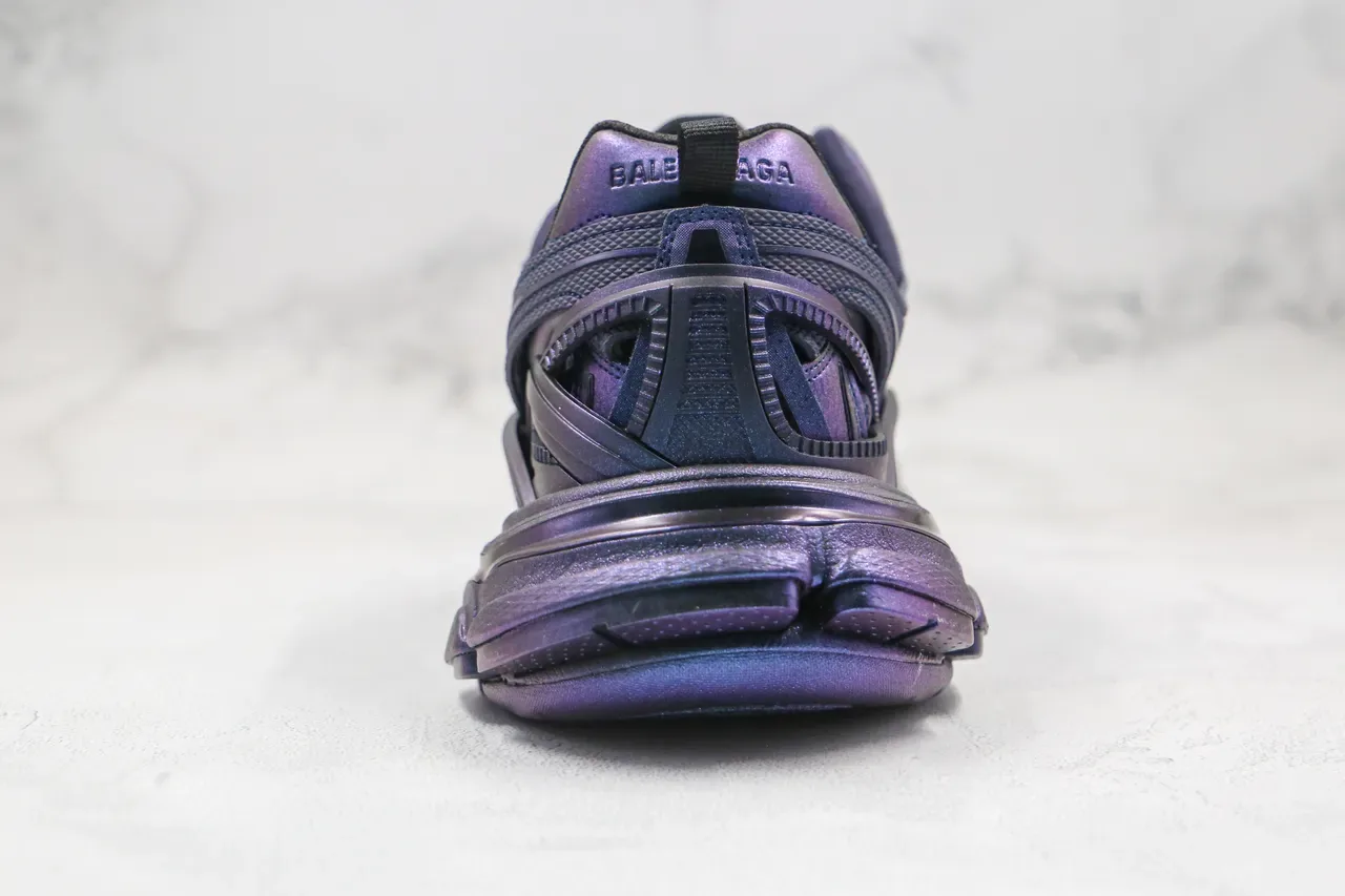 Balenciaga Tênis Chunky Roxo Preto Iridiscente Metálico Multi-Camadas Cage Overlay 3